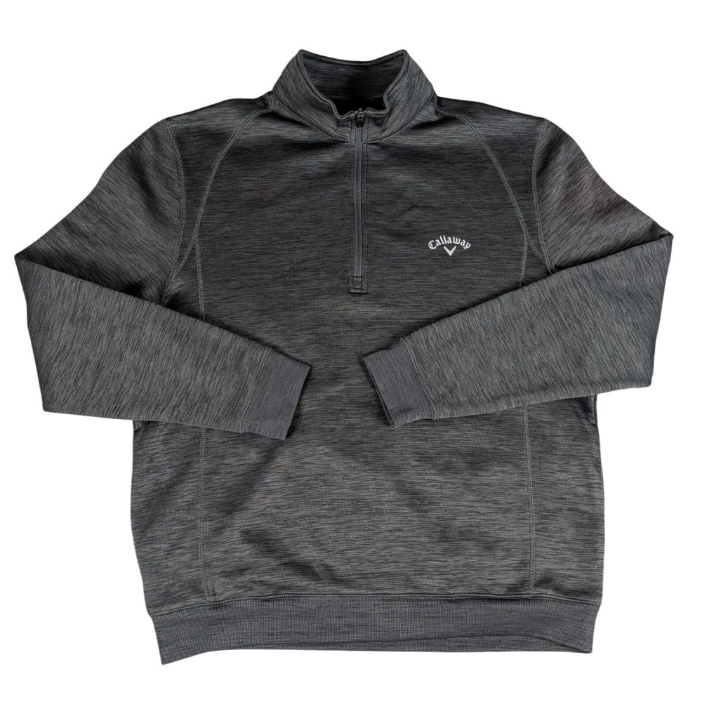 Callaway Mens Quarter Zip Pullover Charcoal Gray Heathered Fleece Golf Sweater